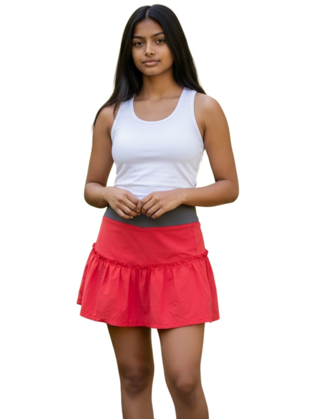 Kyodan Red/Grey Ruffle Pull On Active Tennis Fitness Pickleball Skort (M)